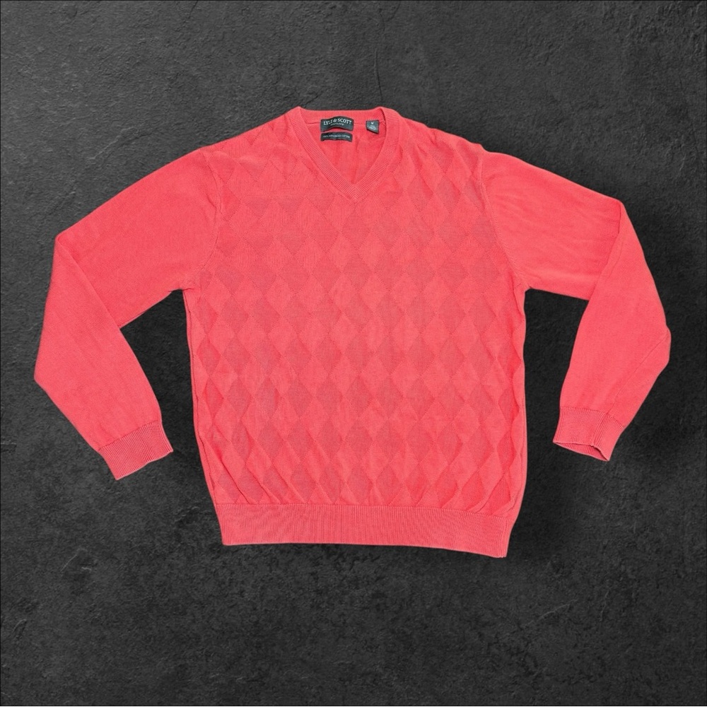 lyle and scott Argyle Sweater Coral Men's Size Medium LS V‎ Neck Cotton